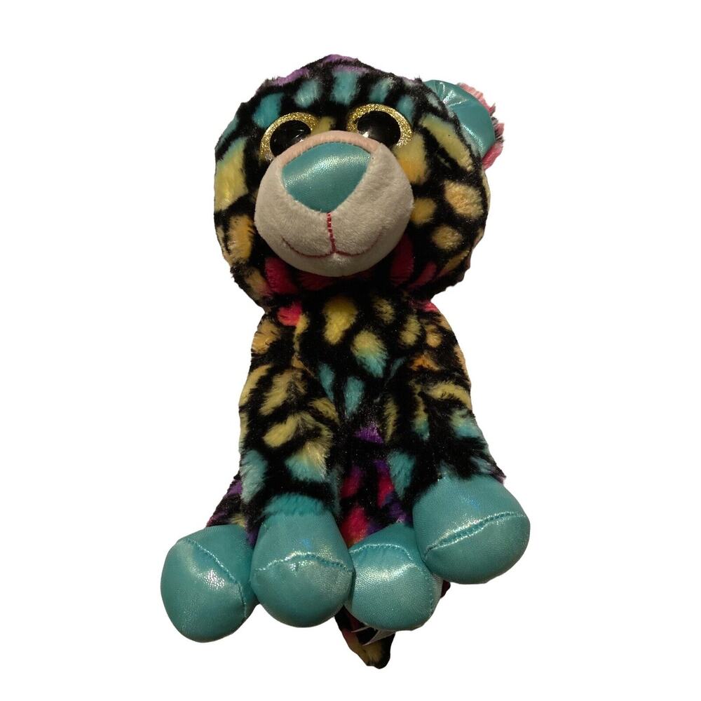 Hug Fun Rainbow Colorful Tiger Car Big Sparkling Gold Eyes Plush Stuffed Animal